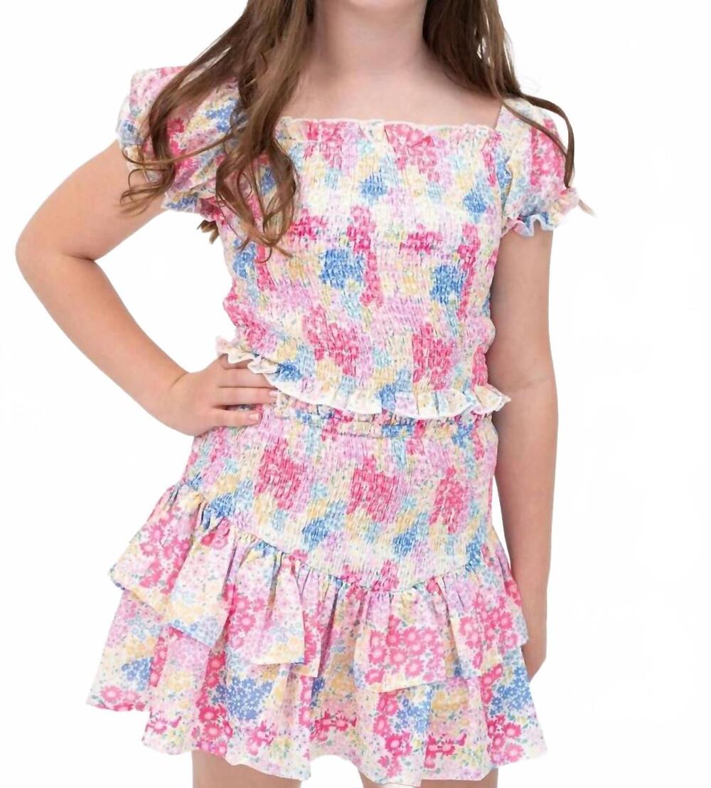 NEW TWEENSTYLE smocked skirt set in blooming ditzy